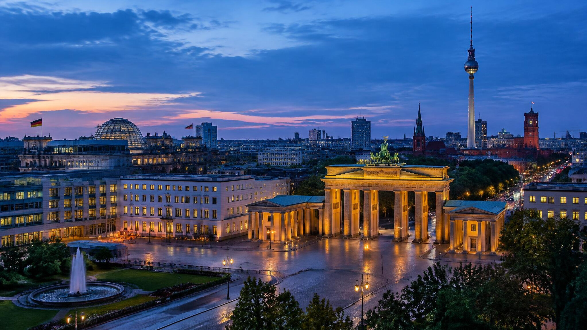 Berlin city skyline at dusk