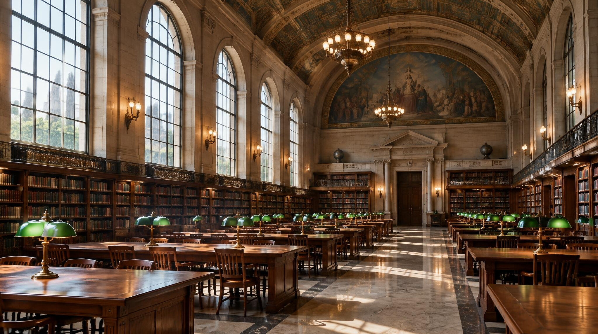 Grand historic library reading hall